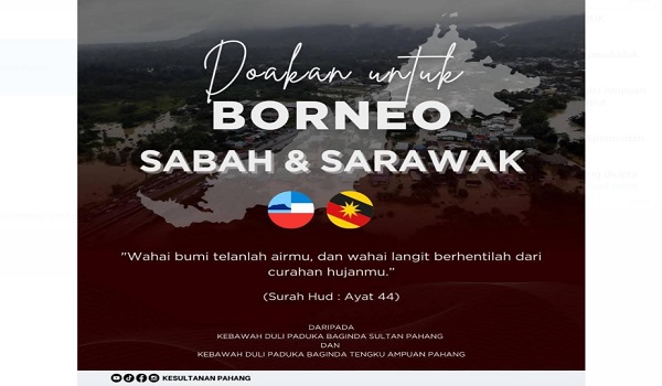 Sultan Pahang, Tengku Ampuan zahir simpati kepada penduduk terjejas banjir di Sarawak & Sabah