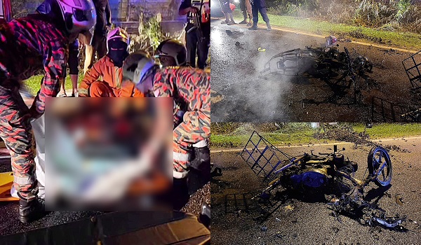 Dua maut selepas motosikal bertembung, terbakar