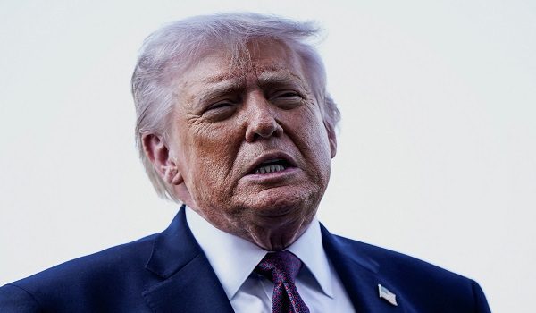 U.S. President Donald Trump speaks to the media after arriving in Corpus Christi, Texas, U.S., February 27, 2026. REUTERS/Elizabeth Frantz