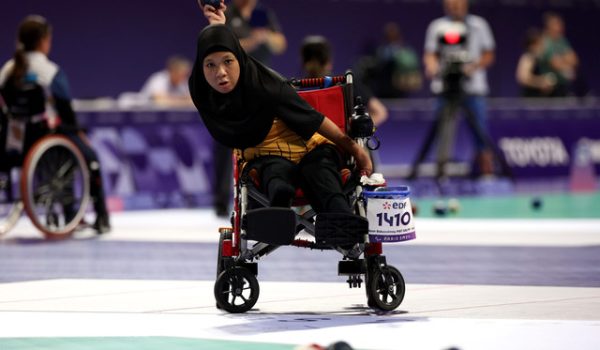 Pemain boccia negara Noor Askuzaimey Mat Salim beraksi dalam separuh akhir wanita individu BC4 (kecacatan fizikal) menentang pemain Hong Kong Yuen Cheung pada Sukan Paralimpik Paris 2024/ Foto Bernama