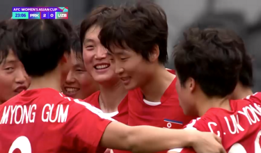 Skuad wanita Korea Utara meraikan kemenangan menewaskan Uzbekistan dalam aksi Kumpulan B, Piala Asia Wanita 2026 di Stadium Western Sydney./REUTERS