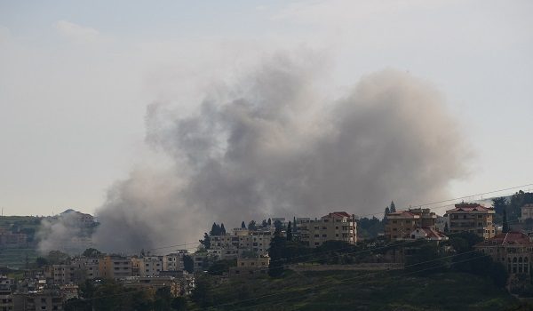 Smoke rises in southern Lebanon following Israeli strikes, as seen from Nabatieh, Lebanon, May 2, 2026. REUTERS/Stringer