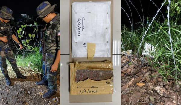 Ganja mampat seberat 1.155 kilogram ditinggalkan berhampiran pagar keselamatan concertina wire sempadan Malaysia-Thailand/FOTO PGA Tenggara