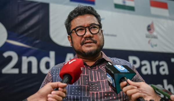  -- Presiden Majlis Paralimpik Malaysia, Datuk Seri Megat D. Shahriman Datuk Zaharudin ketika ditemubual pemberita selepas Majlis Pembukaan Rasmi Kejohanan Para Throwball Asia Kali Kedua 2026 di Pusat Kecemerlangan Sukan Paralimpik Kampung Pandan hari ini.