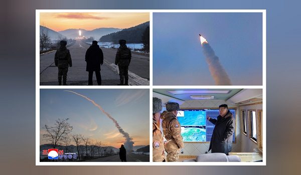 Gambar yang diambil pada 4 Januari 2026 dan dikeluarkan oleh Agensi Berita Pusat Korea (KCNA) pada 5 Januari 2026 menunjukkan pemimpin Korea Utara, Kim Jong Un, menyelia latihan pelancaran peluru berpandu di Pyongyang/AFP
