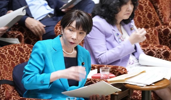 Japan's Prime Minister Sanae Takaichi (L) attends the House of Councillors budget committee session at the National Diet in Tokyo on June 5, 2026. (Photo by Kazuhiro NOGI / AFP)