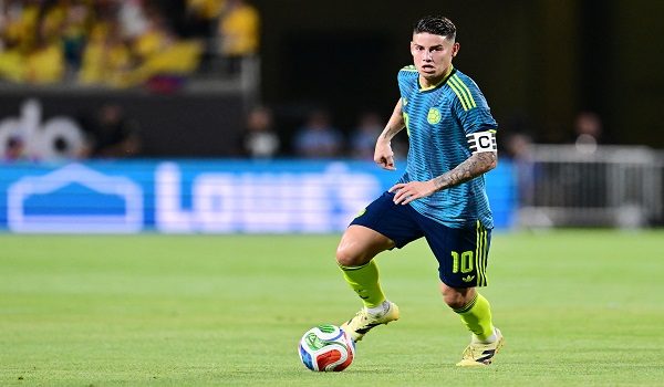 ORLANDO, FLORIDA - MARCH 26: James Rodríguez of Colombia controls the ball during the international friendly match between Colombia and Croatia an international at Camping World Stadium on March 26, 2026 in Orlando, Florida.   Julio Aguilar/Getty Images/AFP (Photo by Julio Aguilar / GETTY IMAGES NORTH AMERICA / Getty Images via AFP)