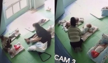 Tangkap layar video tular memaparkan pengasuh yang melakukan kekasaran terhadap bayi di sebuah pusat asuhan kanak-kanak di Cheras, Kuala Lumpur.