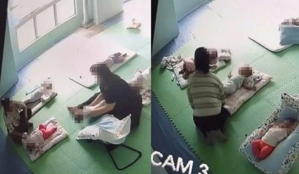 Tangkap layar video tular memaparkan pengasuh yang melakukan kekasaran terhadap bayi di sebuah pusat asuhan kanak-kanak di Cheras, Kuala Lumpur.