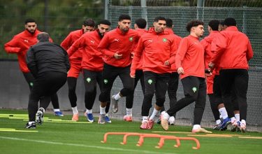 Pemain Maghribi menjalani latihan menjelang perlawanan akhir AFCON dengan Senegal
