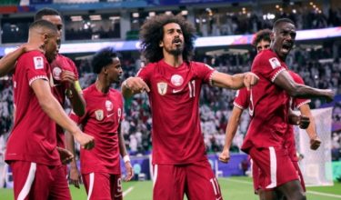 Pemain Qatar, Akram Afif ketika meraikan gol pasukan Qatar pada perlawanan separuh akhir Piala Asia 2023 di antara Jordan menentang Korea Selatan di Stadium Al Thumama/Foto BERNAMA