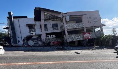 A collapsed building is seen after an 7.8 magnitude earthquake in General Santos City on June 8, 2026. A 7.8-magnitude earthquake that struck the southern Philippines on June 8 killed at least one person and collapsed buildings, police said, as the disaster sparked tsunami warnings across the region. (Photo by Edwin Espejo / AFP)