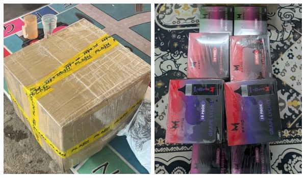 Kotak berisi peranti rokok elektronik atau vape ditinggalk di tebing Sungai Golok/Foto PGA Briged Tenggara