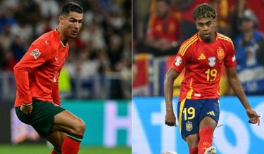 Bintang Portugal, Cristiano Ronaldo (kiri) dan bintang muda Sepanyol, Lamine Yamal/AFP
