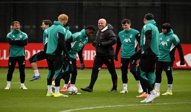 Liverpool's Dutch manager Arne Slot looks on during a team training session at their training ground in Kirkby, Liverpool, north-west England on January 20, 2026, on the eve of their UEFA Champions League, league phase football match against Olympique Marseille in Marseille. (Photo by Oli SCARFF / AFP)