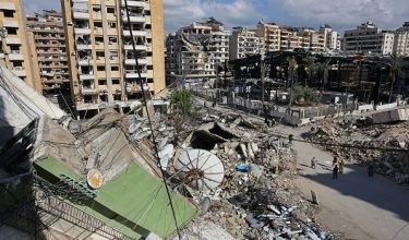 This photograph taken during a media tour organised by the Hezbollah's media office shows a view of the destroyed buildings and Sayyid al-Shuhada complex in Beirut's southern suburbs on May 6, 2026. Israel and Hezbollah have been trading accusations of violating the ceasefire agreement in force since April 17. Hezbollah has claimed responsibility for several operations targeting Israeli forces in southern Lebanon, as well as attacks on northern Israel. (Photo by Anwar AMRO / AFP)