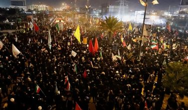 People attend a funeral procession for Iran's late Supreme Leader Ayatollah Ali Khamenei, who was killed on February 28 in Israeli and U.S. airstrikes, in Karbala, Iraq, July 8, 2026. REUTERS/Khalid Al-Mousily