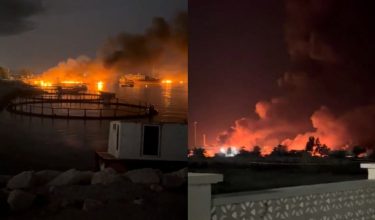 Asap tebal kelihatan di sebuah pelabuhan berhampiran Selat Hormuz di Kuhestak, Wilayah Hormozgan, Iran/Foto REUTERS
