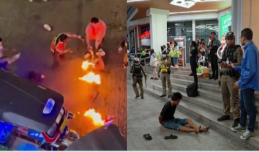 Disimbah cecair sebelum dibakar berhampiran pusat beli-belah / Foto Majoriti.com