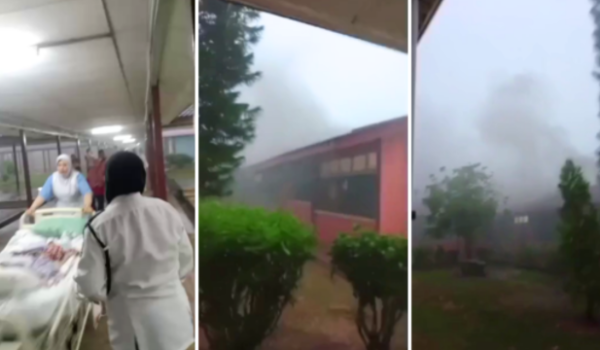 Tangkap layar video tular yang memaparkan situasi di Hospital Jengka yang terbakar di bahagian siling melibatkan Wad Kanak-Kanak dan Wad Wanita  malam ini. / Foto orang awam