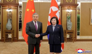Chinese Foreign Minister Wang Yi and North Korean Foreign Minister Choe Son Hui shake hands as they meet in Pyongyang, North Korea, April 9, 2026, during Wang's first visit to North Korea since 2019. KCNA via REUTERS ATTENTION EDITORS - THIS IMAGE WAS PROVIDED BY A THIRD PARTY. REUTERS IS UNABLE TO INDEPENDENTLY VERIFY THIS IMAGE. NO THIRD PARTY SALES. SOUTH KOREA OUT. NO COMMERCIAL OR EDITORIAL SALES IN SOUTH KOREA.