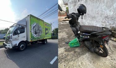 Motosikal dipercayai ditunggang melawan arus sebelum terlibat dalam nahas jalan raya dengan sebuah lori di Kemaman hari ini