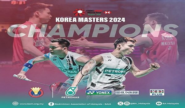 Aaron Chia-Soh Wooi Yik juarai Masters Korea 2024 /Foto FB BAM