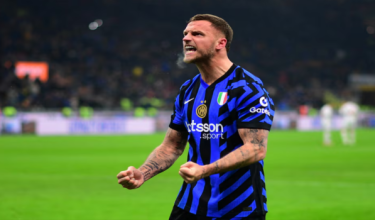 Penyerang Inter Milan, Marko Arnautovic meraikan jaringan kedua /Foto REUTERS