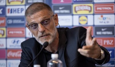 Former Croatian international defender Slaven Bilic speaks during a press conference after being appointed Croatia's national football team head coach, in Zagreb on July 13, 2026. Slaven Bilic who previously coached Croatia between 2006 and 2012, is replacing Zlatko Dalic who resigned after the country's World Cup exit. The 57-year-old, who also coached English clubs West Ham, West Bromwich Albion and Watford, was "unanimously appointed" as head coach, the Croatian Football Federation (HNS) said. (Photo by Marko PERKOV / AFP)