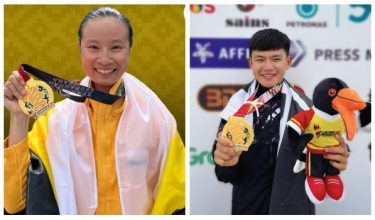 Nyo Ci Hui mewakili Perak dan Kee Zhe Yie dari Terengganu berjaya merangkul pingat Emas yang pertama bagi sukan Berbasikal Lebuhraya