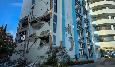 A damaged building is seen following a 7.7-magnitude earthquake in Ruteng, Manggarai, East Nusa Tenggara, on August 15, 2026. A strong 7.7-magnitude earthquake struck off Flores island in eastern Indonesia early on August 15, the US Geological Survey and Indonesian authorities said, triggering a tsunami warning and prompting hundreds to evacuate. (Photo by SELO / AFP)
