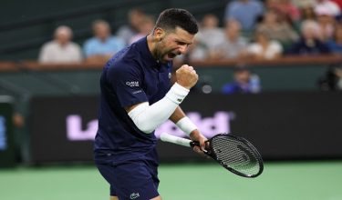 Pemain Serbia, Novak Djokovic meraikan kemenangan ketika menentang Jack Draper dari Britain dalam perlawanan pusingan keempat kejohanan BNP Paribas Open di Indian Wells Tennis Garden, Indian Wells, California pada 11 Mac 2026/ Foto AFP
