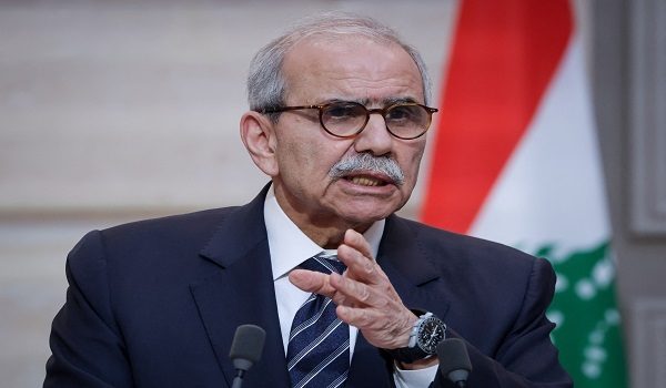 Lebanon's Prime Minister Nawaf Salam speaks during a joint declaration press event with French President following their meeting at the Elysee Presidential Palace in Paris on April 21, 2026. (Photo by Ludovic MARIN / POOL / AFP)