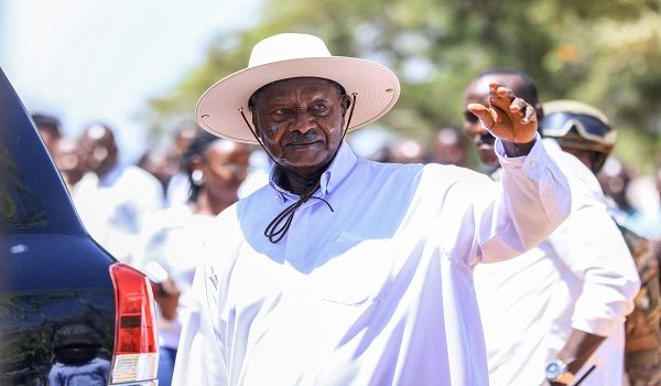 (FILES) Ugandas incumbent president and National Resistance Movement (NRM) presidential candidate Yoweri Museveni waves at supporters as he leaves after casting his ballot in Rwakitura on January 15, 2026 during Ugandas 2026 general elections. Uganda's President Yoweri Museveni, 81, won a seventh term in office on on January 17, 2026 with 71.65 percent of the vote, the country's Electoral Commission said. (Photo by AFP)