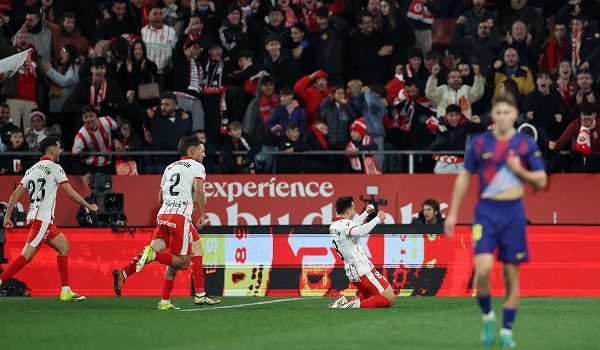 Soccer Football - LaLiga - Girona v FC Barcelona - Estadi Montilivi, Girona, Spain - February 16, 2026 Girona's Fran Beltran celebrates scoring their second goal REUTERS/Bruna Casas