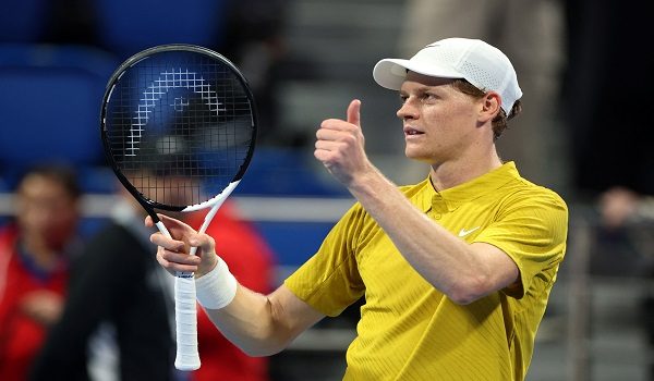 Tennis - WTA 1000 - Qatar Open - International Tennis and Squash complex, Doha, Qatar - February 16, 2026 Italy's Jannik Sinner reacts after winning his round of 32 match against Czech Republic's Tomas Machac REUTERS/Mohammed Salem