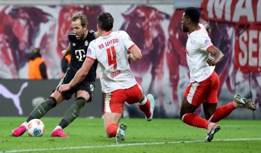 Aksi Harry Kane ketika menentang RB Leipzig / AFP