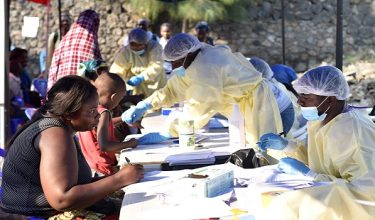 Congolese health workers collect data before administering ebola vaccines to civilians at the Himbi Health Centre in Goma, Democratic Republic of Congo, July 17, 2019. REUTERS/Olivia Acland