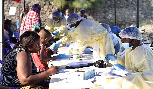 Congolese health workers collect data before administering ebola vaccines to civilians at the Himbi Health Centre in Goma, Democratic Republic of Congo, July 17, 2019. REUTERS/Olivia Acland