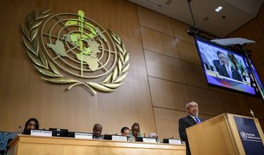 World Health Organization (WHO) Director-General Tedros Adhanom Ghebreyesus delivers a speech at the opening of the 79th World Health Organization (WHO) assembly in Geneva, on May 18, 2026. (Photo by Fabrice COFFRINI / AFP)