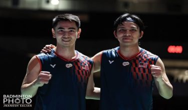 Sze Fei-Izzuddin menumpaskan beregu Taiwan, Liu Kuang Heng-Yang Po Han 21-19, 21-11 - Foto BAM
