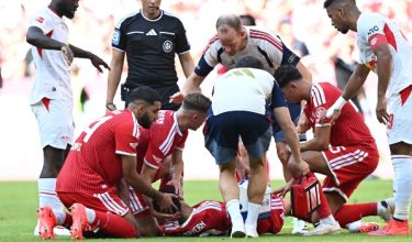 Bayern Munich, Jamal Musiala rebah selama 6 minit ketika aksi persahabatan menentang RB Leipzig di Allianz Arena, Munich/Foto REUTERS