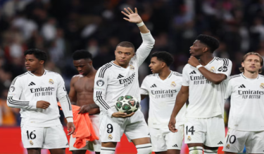 Pemain Real Madrid, Kaylian Mbappe (tengah) pada perlawanan 'Playoff' Liga Juara Eropah menentang Manchester City / Foto REUTERS