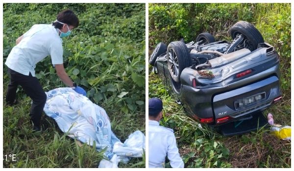 Tiga maut, lima cedera dalam kemalangan dua kenderaan di Lebuhraya Pan Borneo berhampiran Kampung Selepong Jinggau pagi tadi/Foto Bomba
