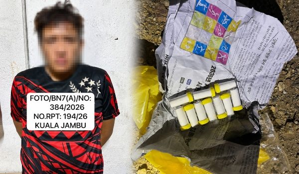 Lelaki berusia 32 tahun ditahan kira-kira pukul 7 malam di Jalan Kasban, Kampung Simpangan , Tumpat malam tadi/Foto PGA
