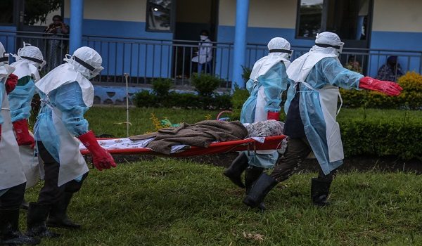 Medical staff wearing personal protective equipment (PPE) transport a patient at the hospital in Rwampara on May 21, 2026. According to the WHO, the latest outbreak in the DRC, the 17th to hit the vast central African country of more than 100 million people, is already suspected of having caused 139 deaths out of nearly 600 probable cases.
Many of the cases have been recorded in the epidemic's epicentre in the DRC's northeastern Ituri province, many in hard-to-access areas plagued by the Congolese east's litany of armed groups. (Photo by Seros MUYISA / AFP)