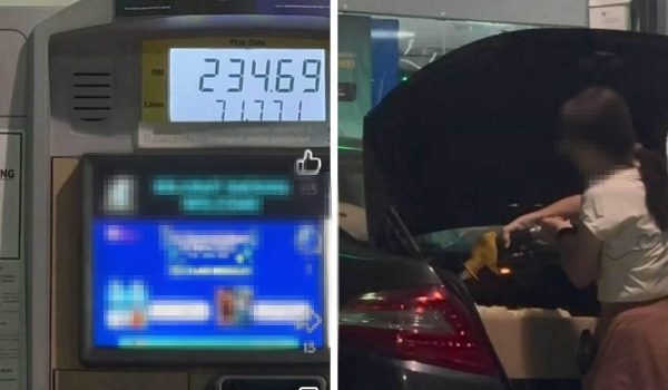 Rakaman tular di media sosial memaparkan pengisian petrol RON95 ke dalam tong plastik di sebuah stesen minyak di Skudai/Foto tangkap layar