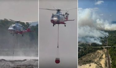 Helikopter digunakan bagi melakukan teknik ‘water bombing’ dari udara/Foto Bomba Terengganu