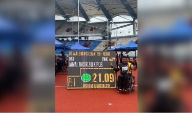 Jamal Nasir Zulkiplis dari skuad Sarawak berjaya cipta rekod baharu dalam acara rejam lembing lelaki F55