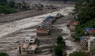 A drove view of mud covered properties following a flash flood at Trishuli in Nuwakot district, Nepal, August 26, 2026. REUTERS/Navesh Chitrakar     TPX IMAGES OF THE DAY